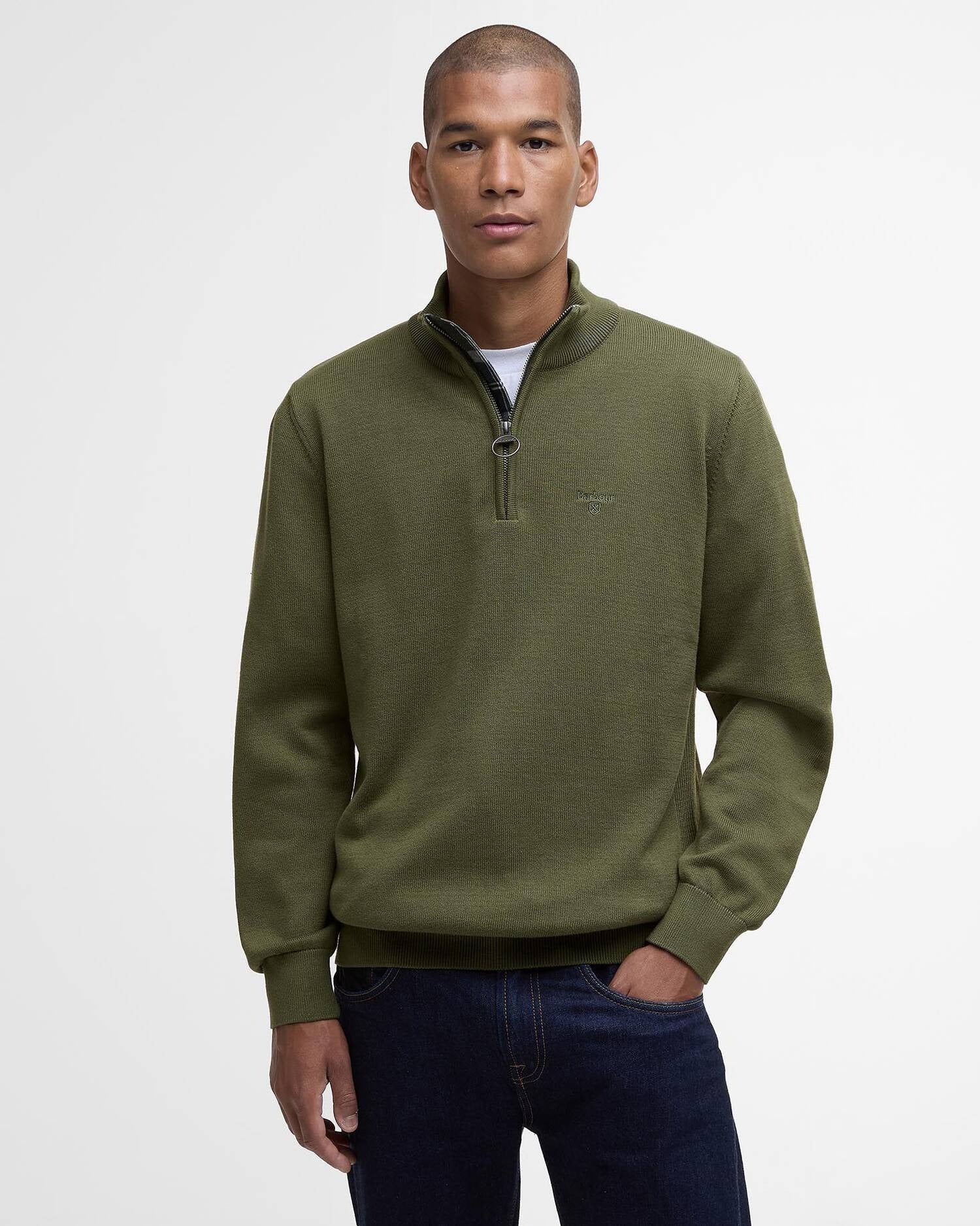 Young Ideas/Henmores - Cotton Half Zip Knitted Jumper - Winter Moss - M