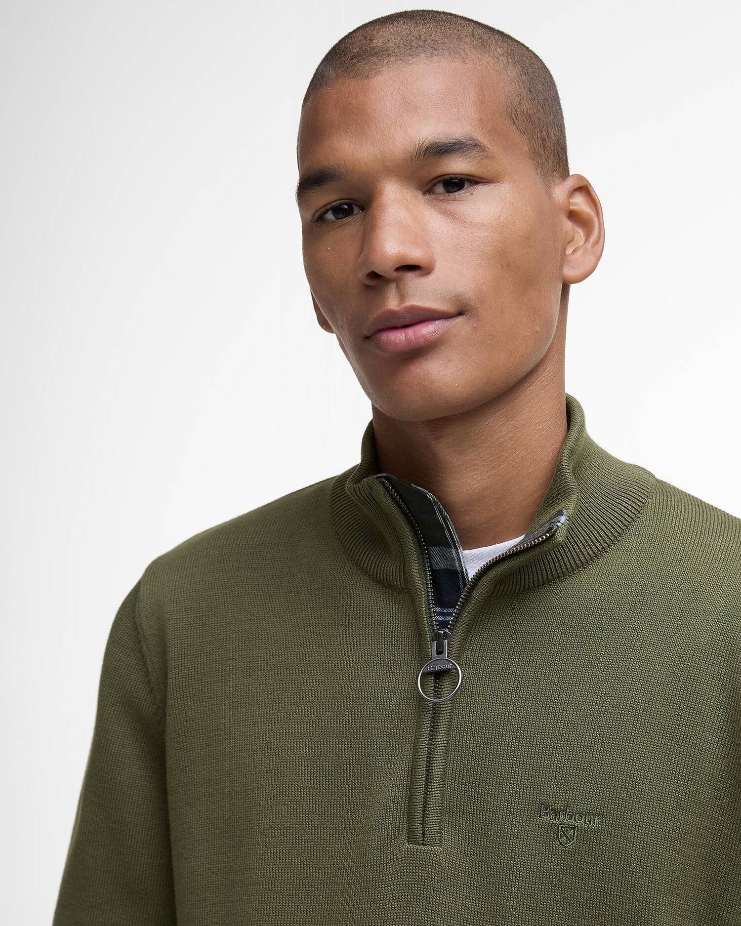 Young Ideas/Henmores - Cotton Half Zip Knitted Jumper - Winter Moss - M