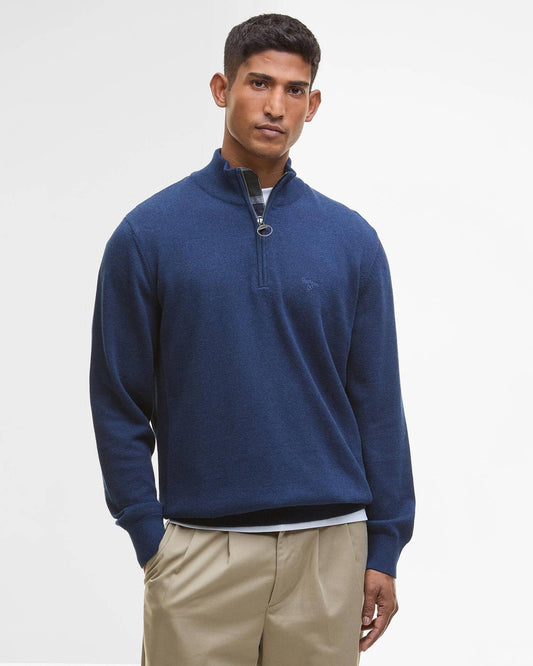 Young Ideas/Henmores - Cotton Half Zip Knitted Jumper - Inky Marl - M