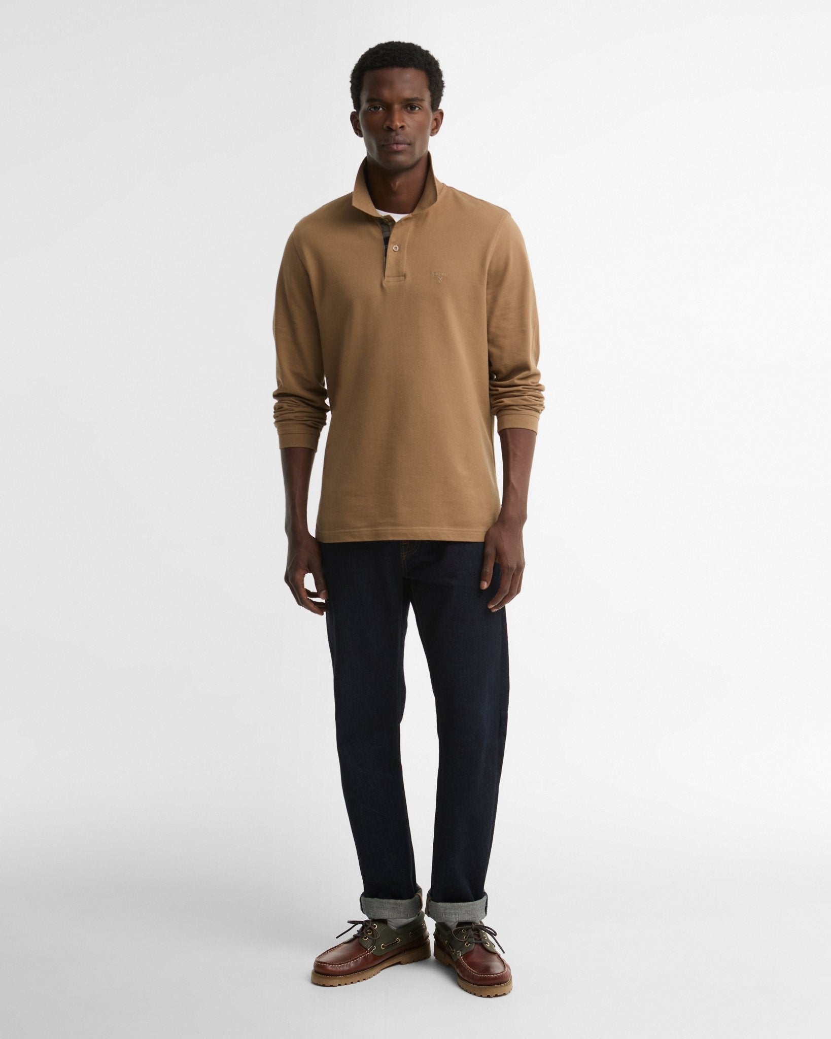 Young Ideas & Henmores -Essential LS Tartan Pique Polo Shirt -NY91 Navy -L