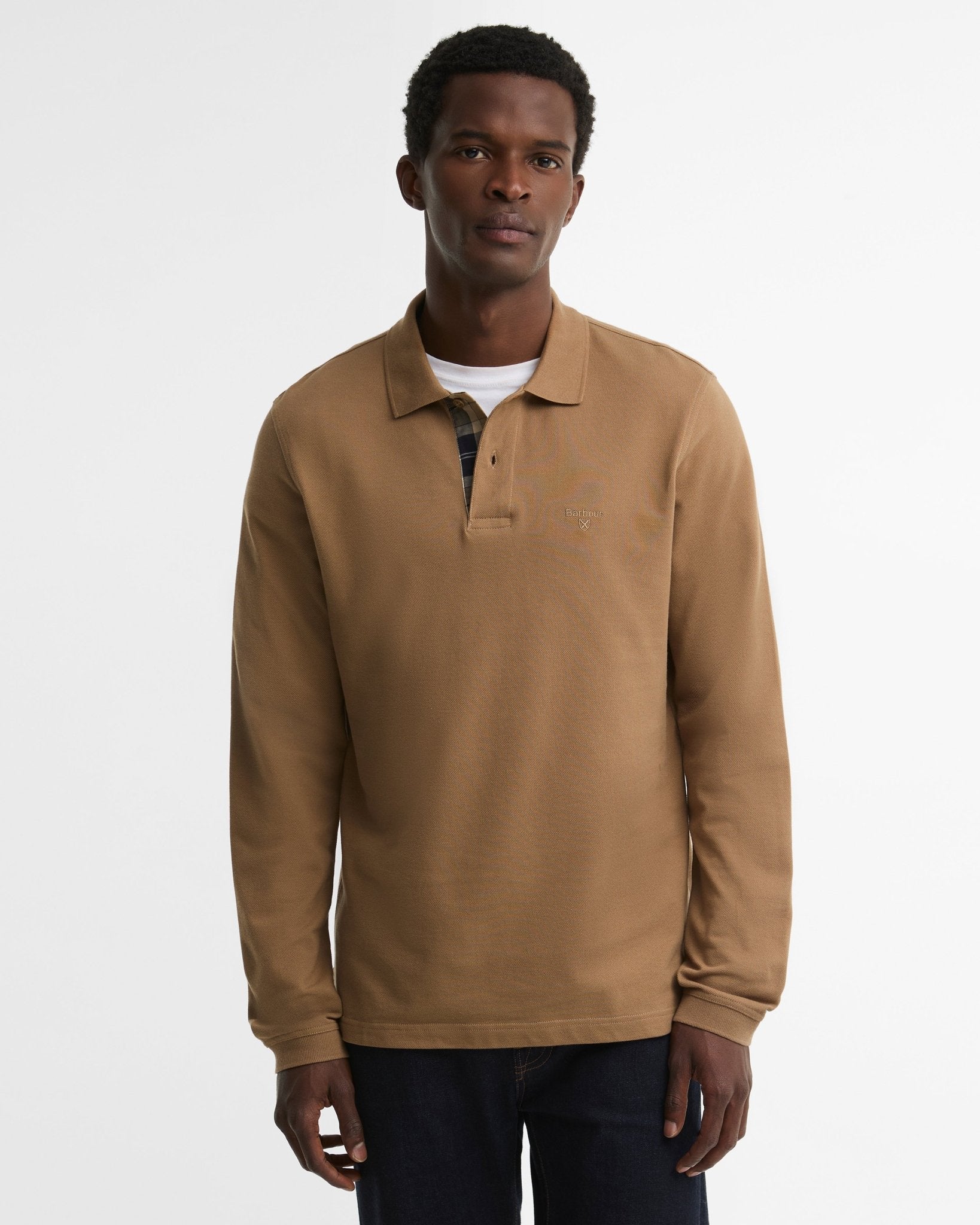Young Ideas & Henmores -Essential LS Tartan Pique Polo Shirt -NY91 Navy -L