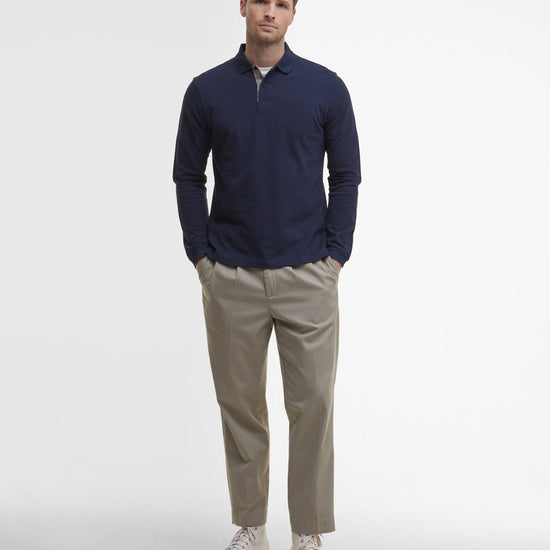 Young Ideas & Henmores -Essential LS Tartan Pique Polo Shirt -NY91 Navy -L