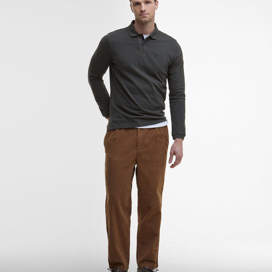 Young Ideas & Henmores -Essential LS Tartan Pique Polo Shirt -SN31 Sandstone -L