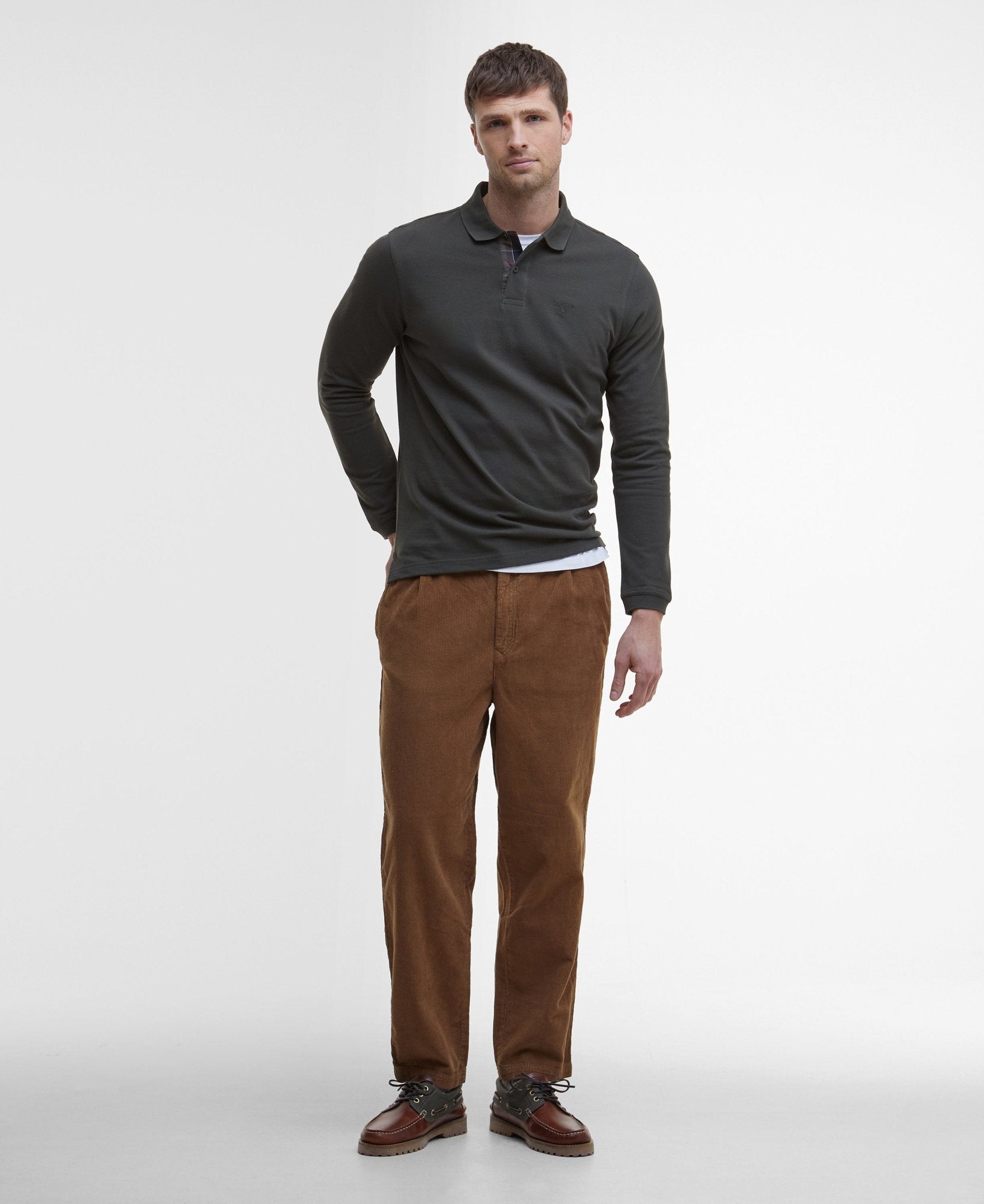 Young Ideas & Henmores -Essential LS Tartan Pique Polo Shirt -SN31 Sandstone -L