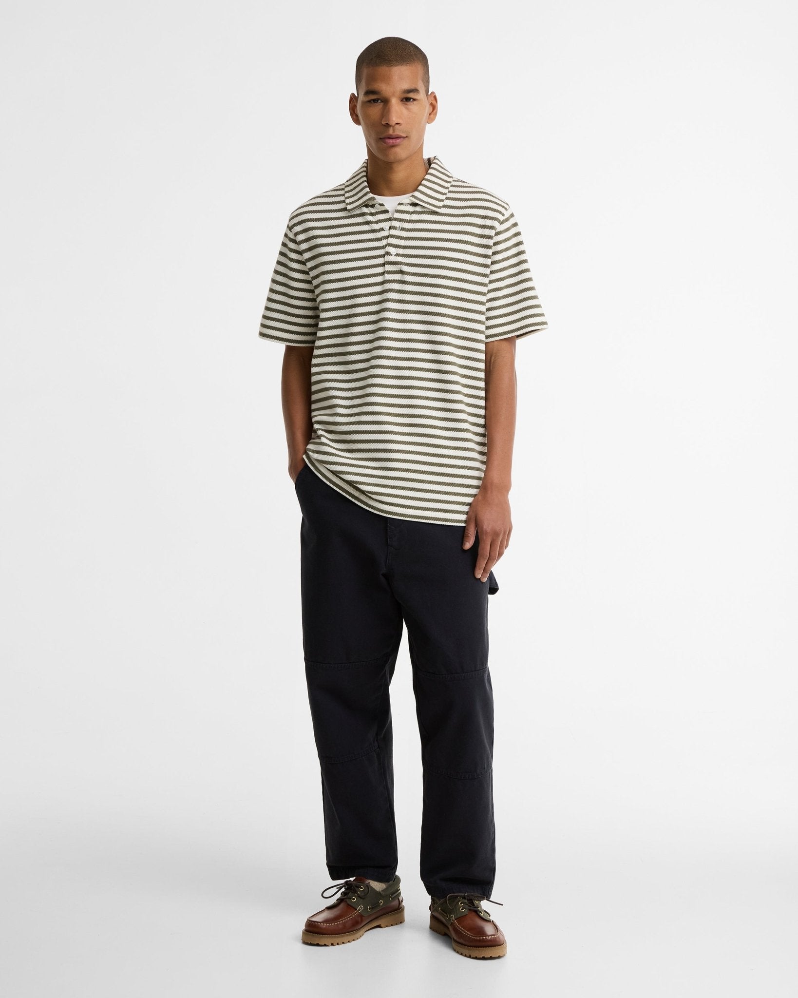 Young Ideas & Henmores - Farlam Striped Tailored Polo Shirt - WH32 Whisper White - M