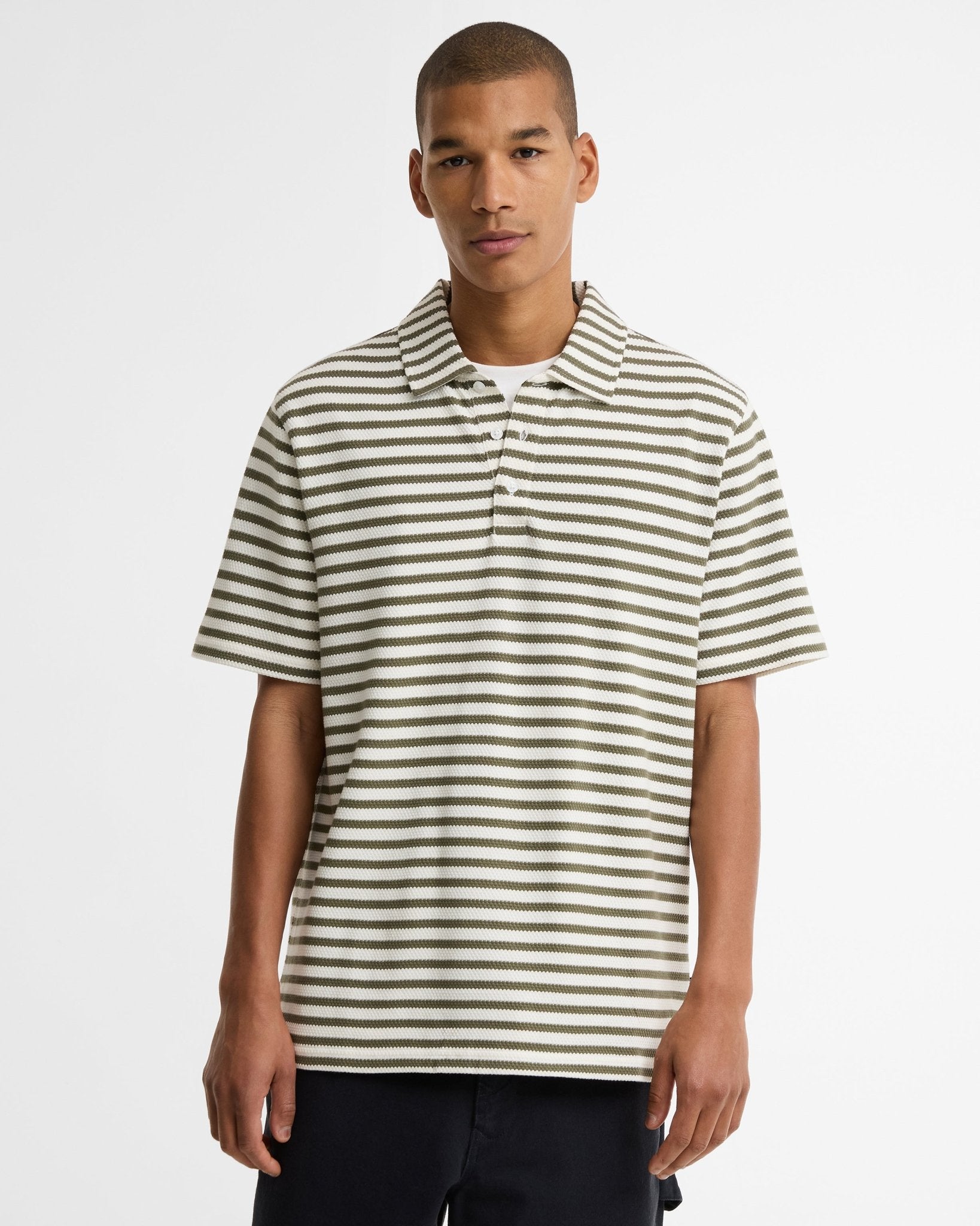 Young Ideas & Henmores - Farlam Striped Tailored Polo Shirt - WH32 Whisper White - M
