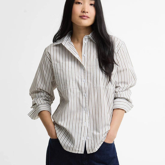 Young Ideas & Henmores - Fawley Shirt - GN74 Dusky Green/Light Sand Stripe - 8