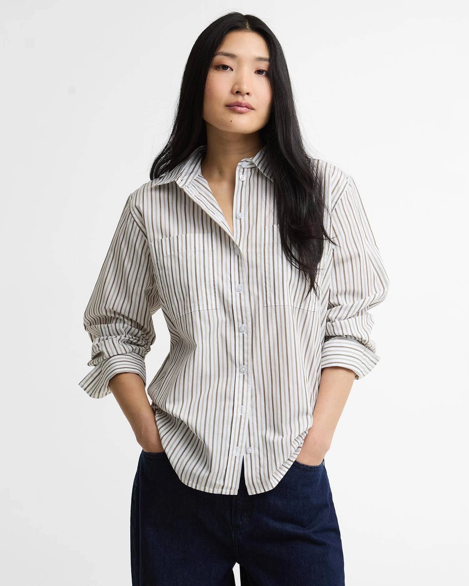 Young Ideas & Henmores - Fawley Shirt - GN74 Dusky Green/Light Sand Stripe - 8