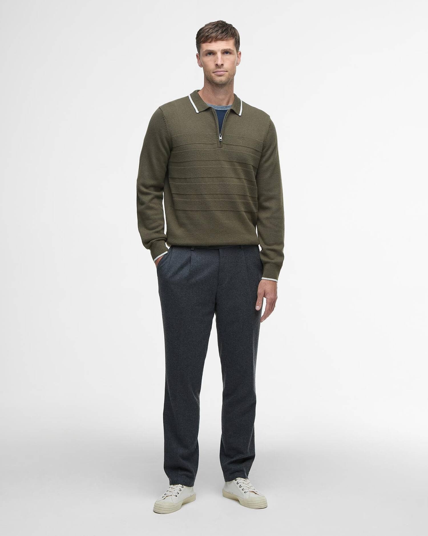 Young Ideas/Henmores - Fenhill Knitted Polo - Mid Olive - M
