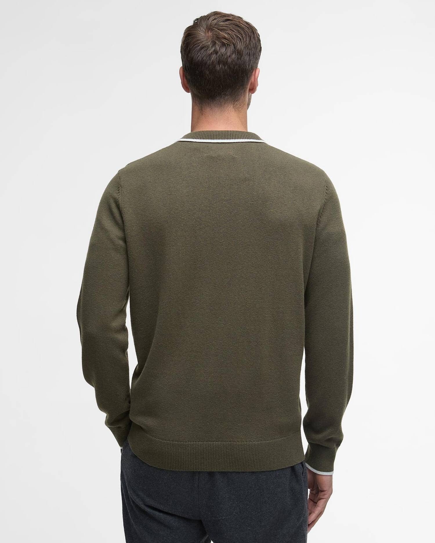 Young Ideas/Henmores - Fenhill Knitted Polo - Mid Olive - M
