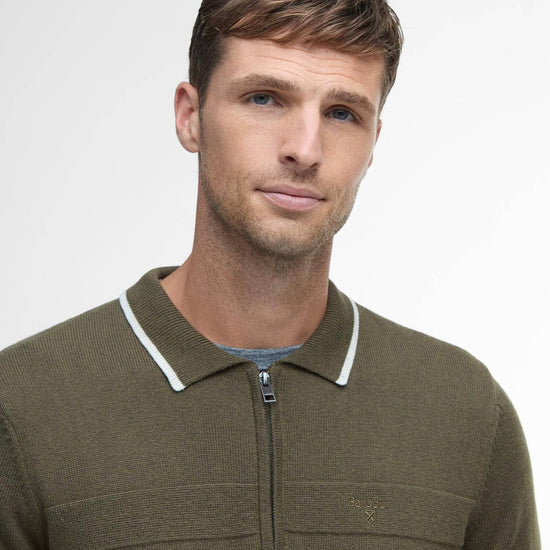 Young Ideas/Henmores - Fenhill Knitted Polo - Mid Olive - M