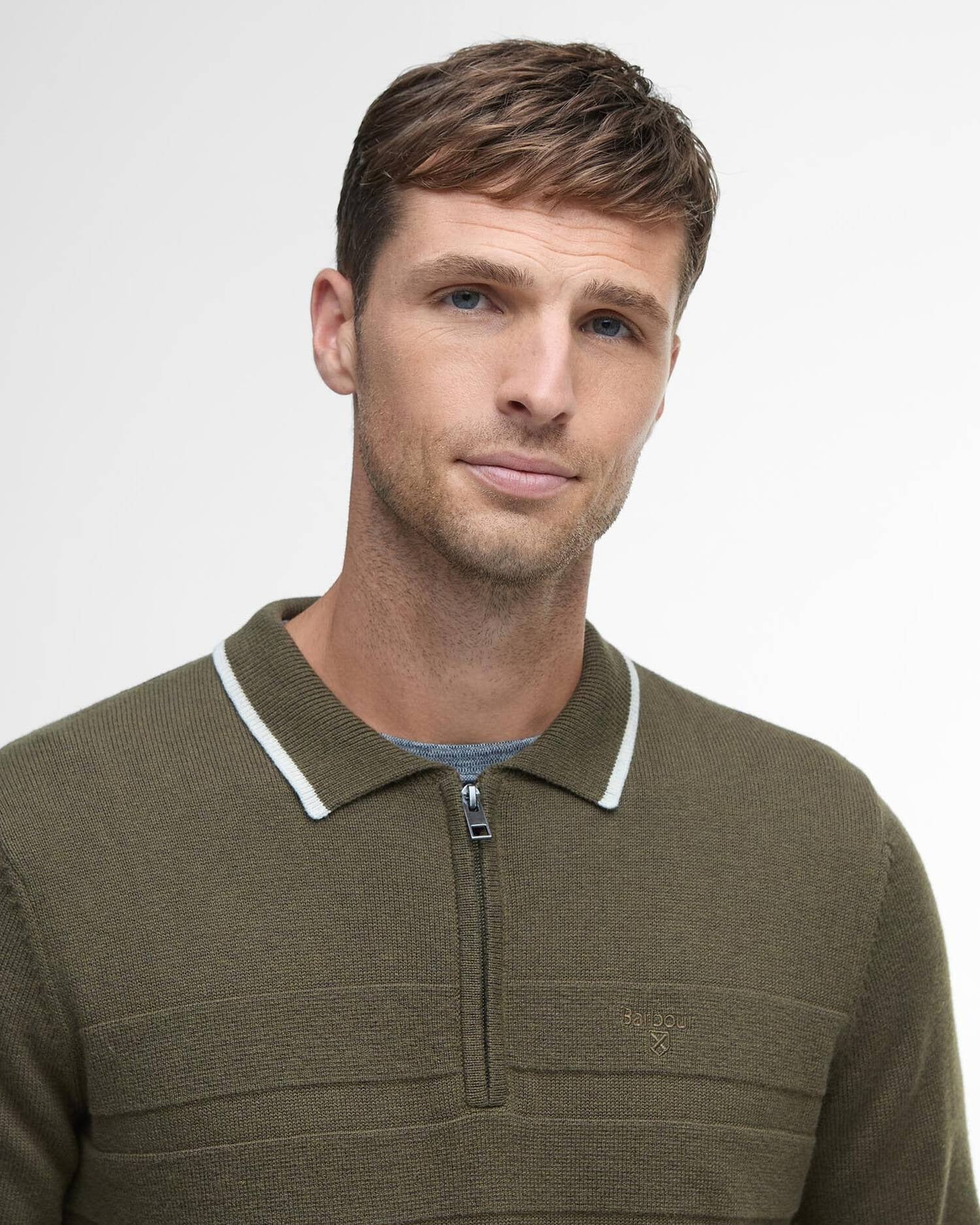 Young Ideas/Henmores - Fenhill Knitted Polo - Mid Olive - M