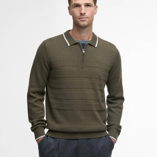 Young Ideas/Henmores - Fenhill Knitted Polo - Mid Olive - M
