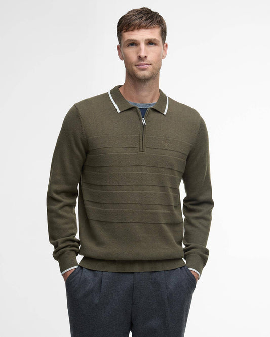 Young Ideas/Henmores - Fenhill Knitted Polo - Mid Olive - M