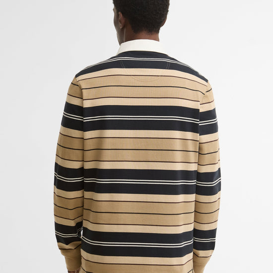 Young Ideas & Henmores -Frith Tartan Stripe Rugby Shirt -ST51 Stone -L