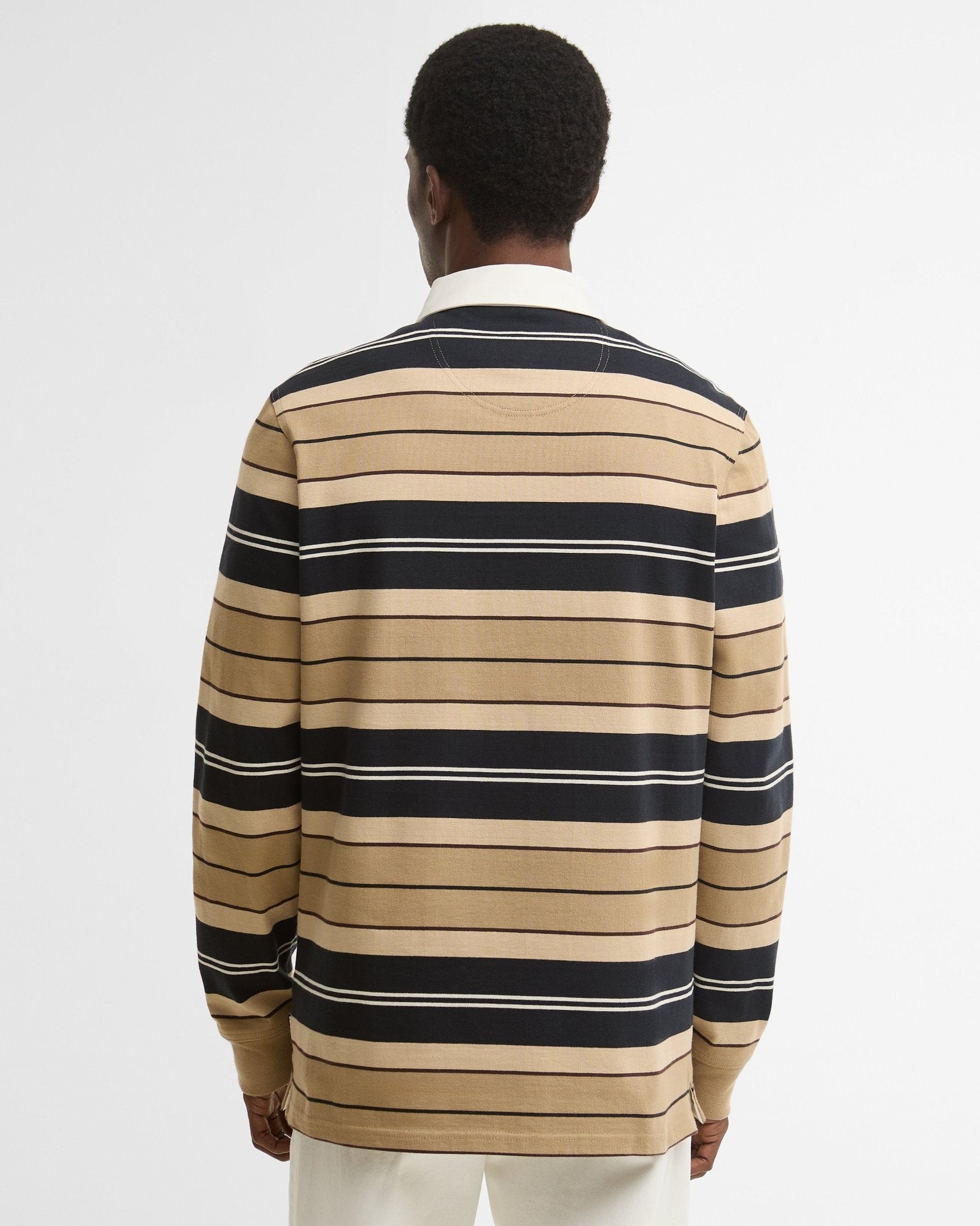 Young Ideas & Henmores -Frith Tartan Stripe Rugby Shirt -ST51 Stone -L