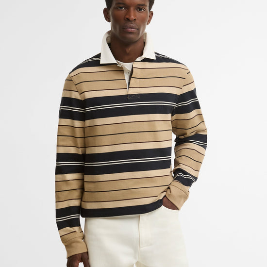 Young Ideas & Henmores -Frith Tartan Stripe Rugby Shirt -ST51 Stone -L