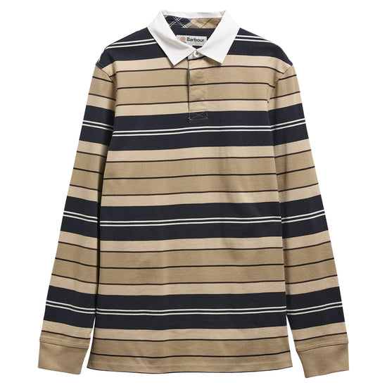Young Ideas & Henmores -Frith Tartan Stripe Rugby Shirt -ST51 Stone -L