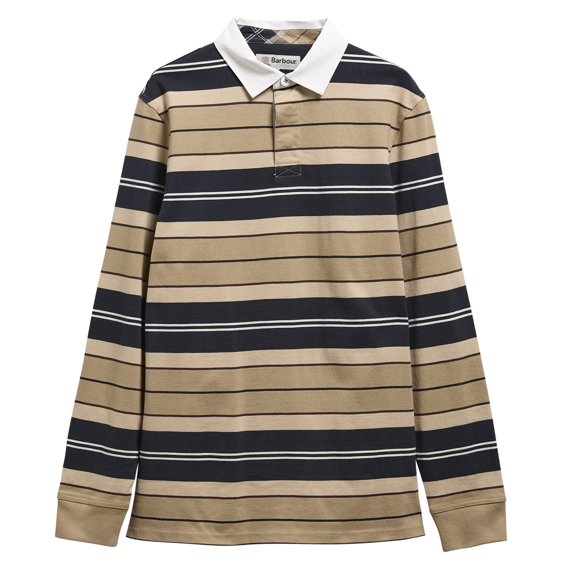 Young Ideas & Henmores -Frith Tartan Stripe Rugby Shirt -ST51 Stone -L
