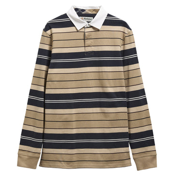 Young Ideas & Henmores -Frith Tartan Stripe Rugby Shirt -ST51 Stone -L