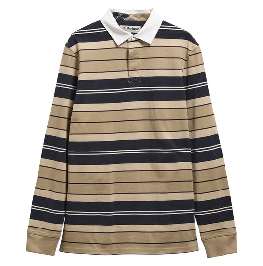 Young Ideas & Henmores -Frith Tartan Stripe Rugby Shirt -ST51 Stone -L