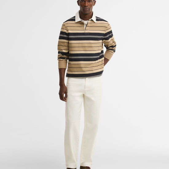 Young Ideas & Henmores -Frith Tartan Stripe Rugby Shirt -ST51 Stone -L