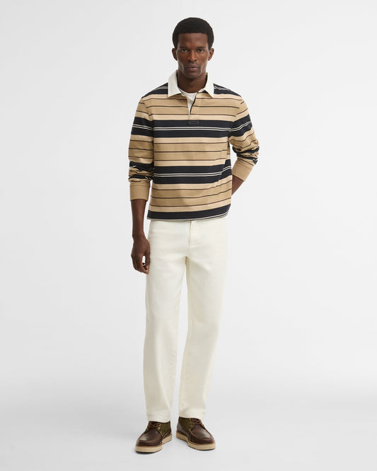 Young Ideas & Henmores -Frith Tartan Stripe Rugby Shirt -ST51 Stone -L