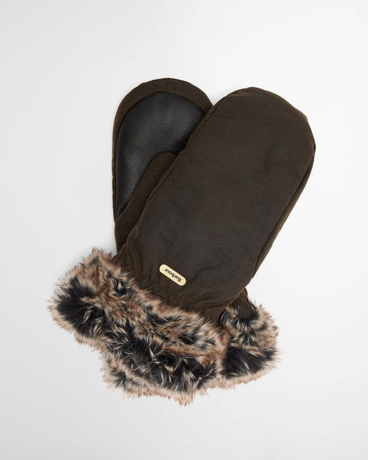 Young Ideas & Henmores -Fur Trim Mitt -OL31 Olive -L