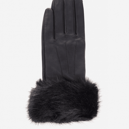 Young Ideas/Henmores - Fur Trimmed Leather Gloves - BK11 Black - S