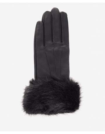 Young Ideas/Henmores - Fur Trimmed Leather Gloves - BK11 Black - S