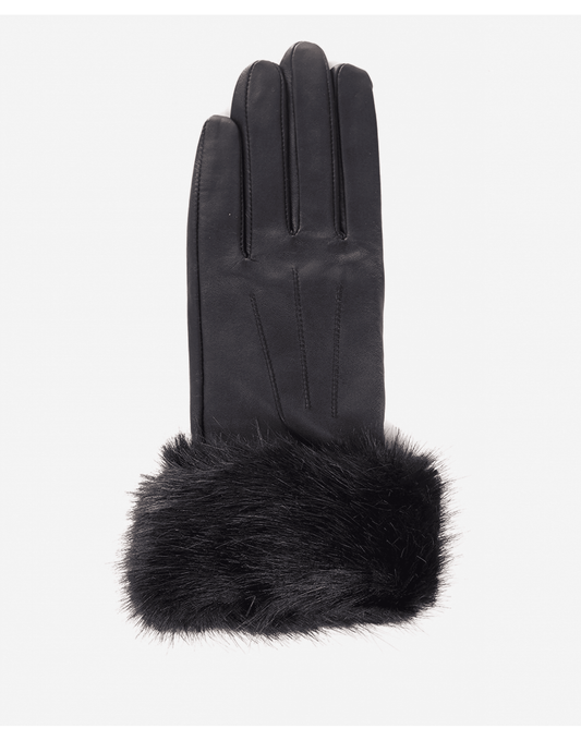 Young Ideas/Henmores - Fur Trimmed Leather Gloves - BK11 Black - S