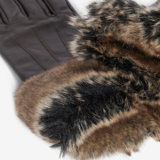 Young Ideas/Henmores - Fur Trimmed Leather Gloves - BK11 Black - S