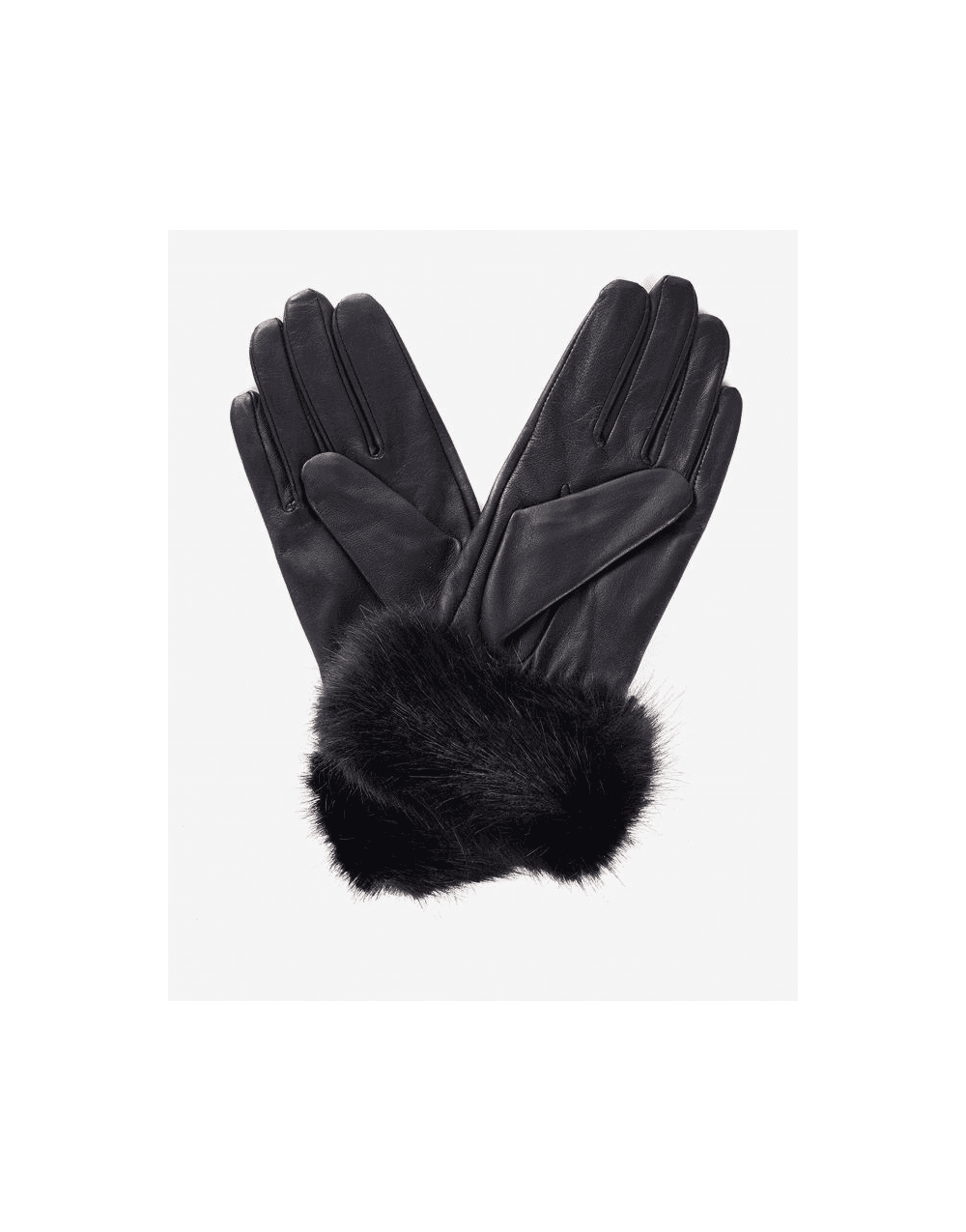 Young Ideas/Henmores - Fur Trimmed Leather Gloves - BK11 Black - S