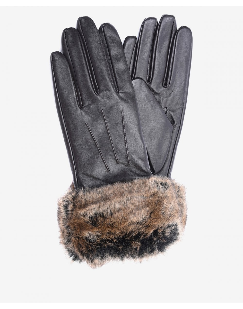 Young Ideas/Henmores - Fur Trimmed Leather Gloves - BK11 Black - S
