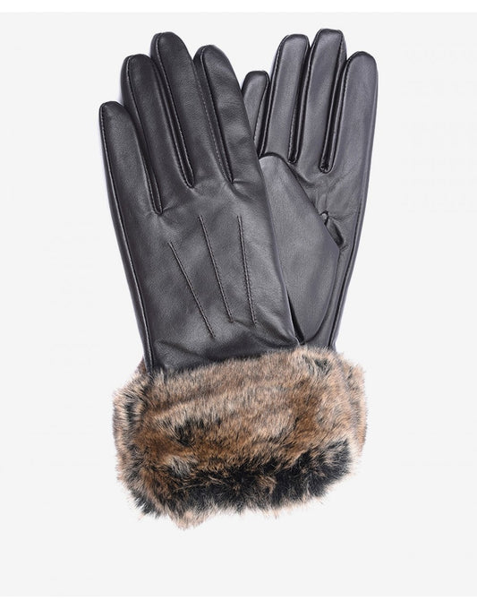 Young Ideas/Henmores - Fur Trimmed Leather Gloves - BK11 Black - S