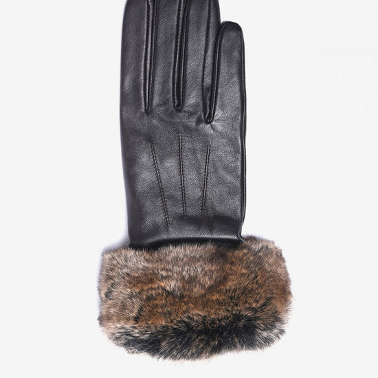 Young Ideas/Henmores - Fur Trimmed Leather Gloves - BK11 Black - S
