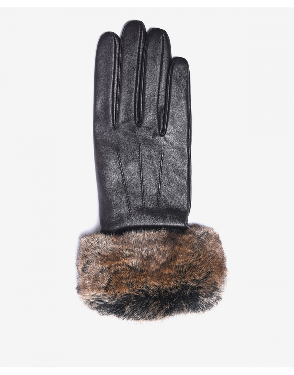 Young Ideas/Henmores - Fur Trimmed Leather Gloves - BK11 Black - S
