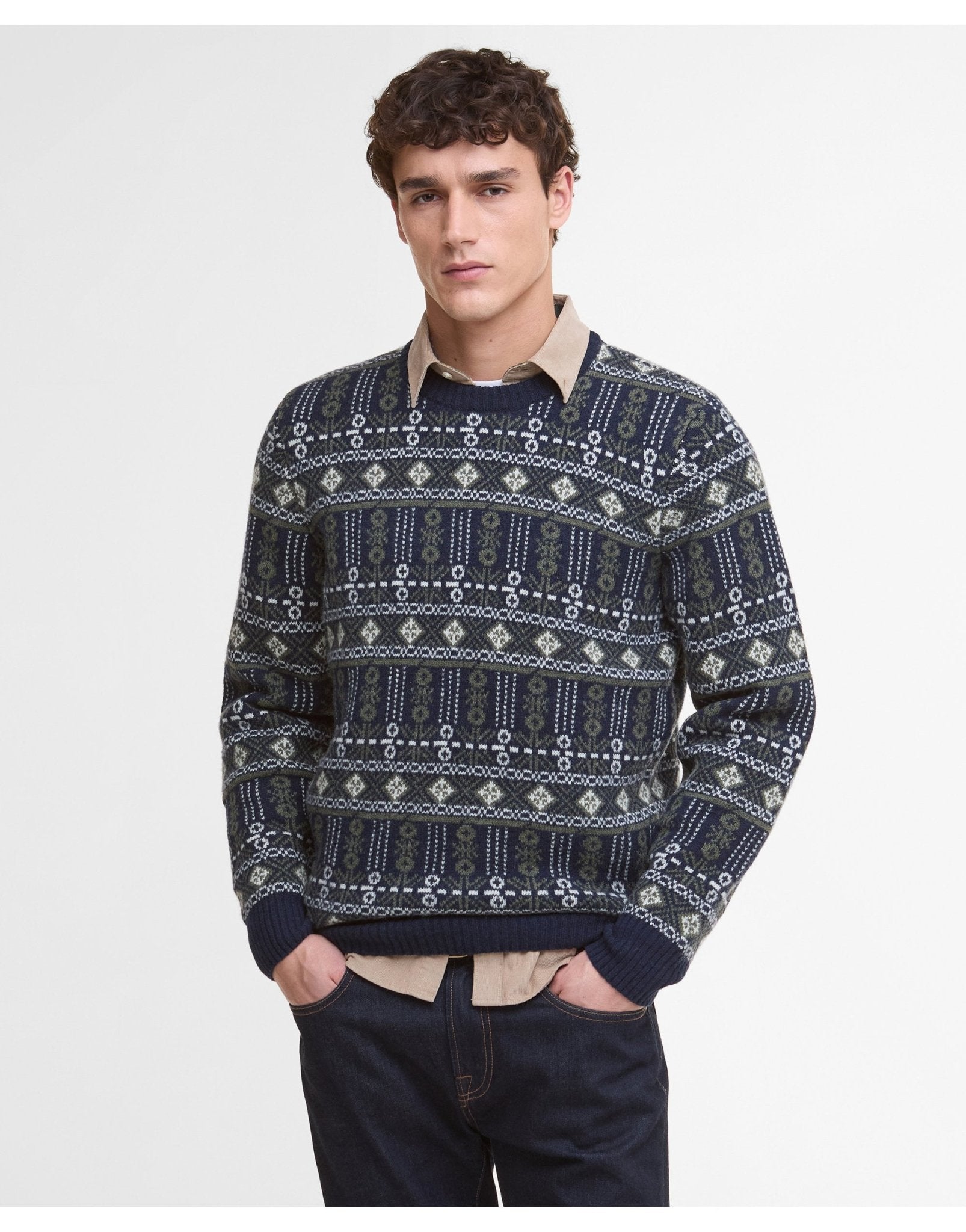 Young Ideas/Henmores - Grangetown Fair Isle Crew Neck Sweater - BL53 Inky Blue - M