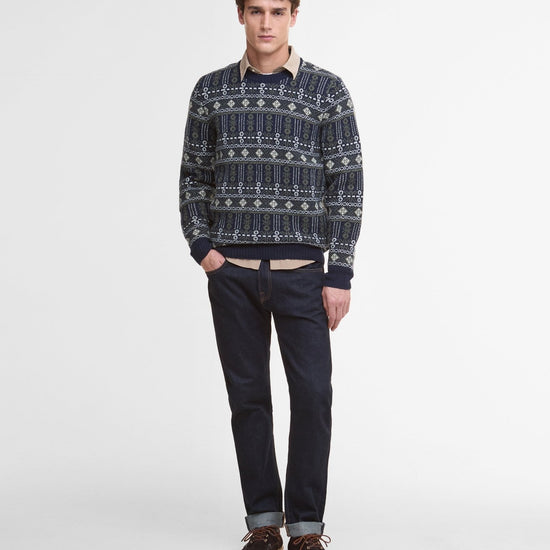Young Ideas/Henmores - Grangetown Fair Isle Crew Neck Sweater - BL53 Inky Blue - M