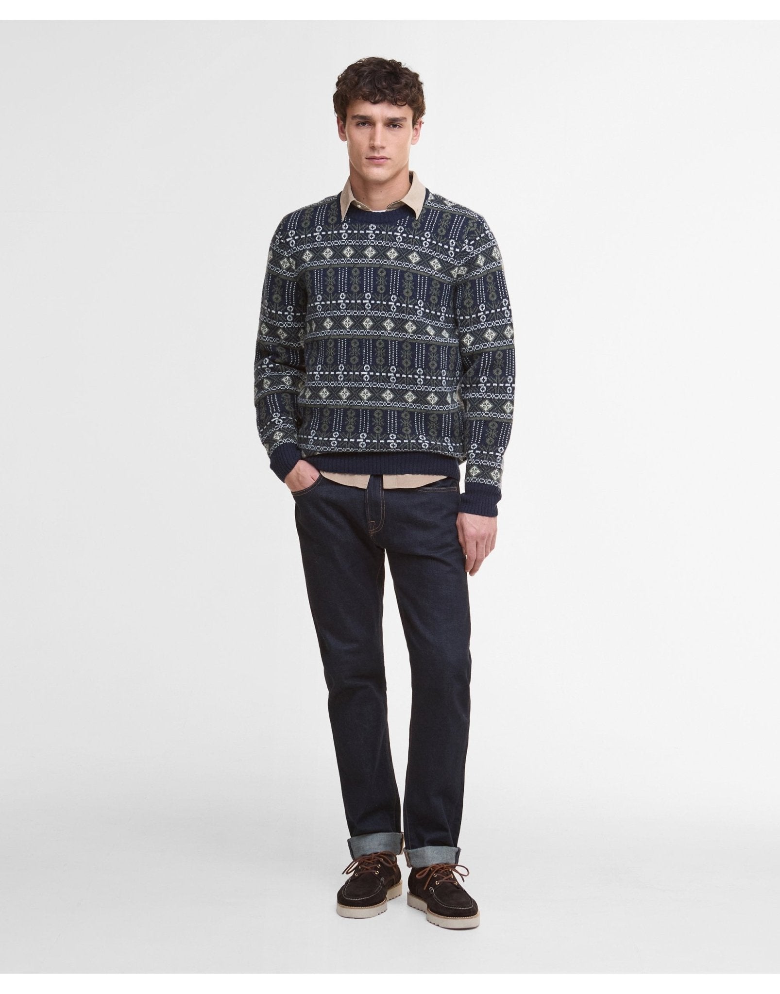 Young Ideas/Henmores - Grangetown Fair Isle Crew Neck Sweater - BL53 Inky Blue - M