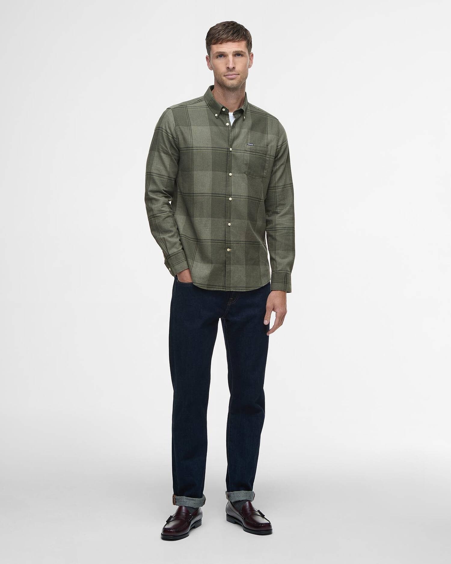 Young Ideas/Henmores - Heaney Checked Tailored Shirt - OL51 Olive - M