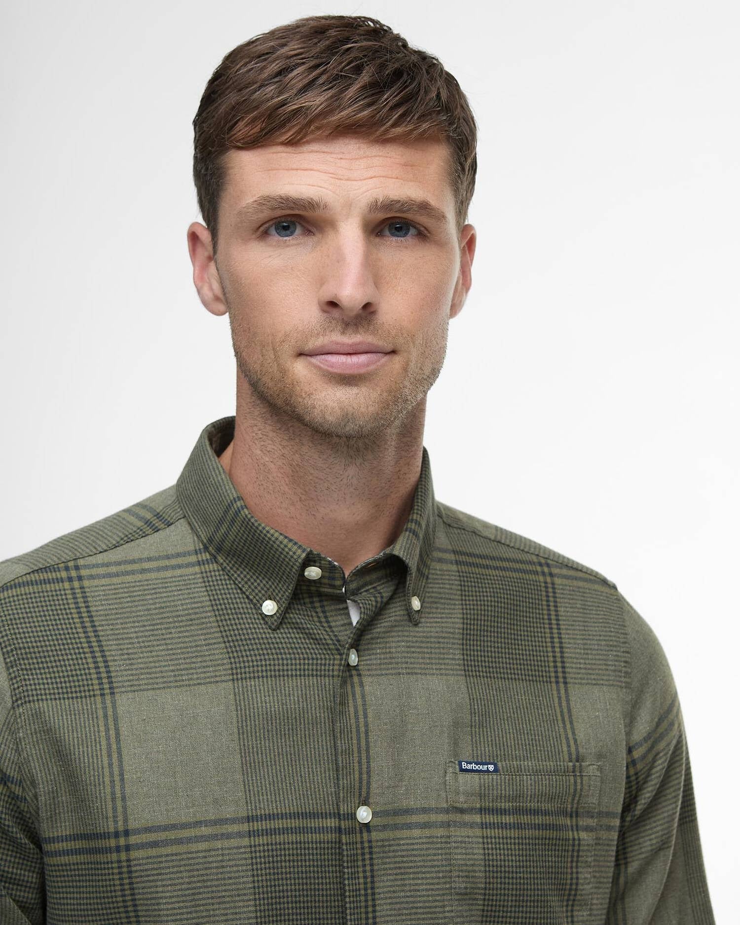 Young Ideas/Henmores - Heaney Checked Tailored Shirt - OL51 Olive - M