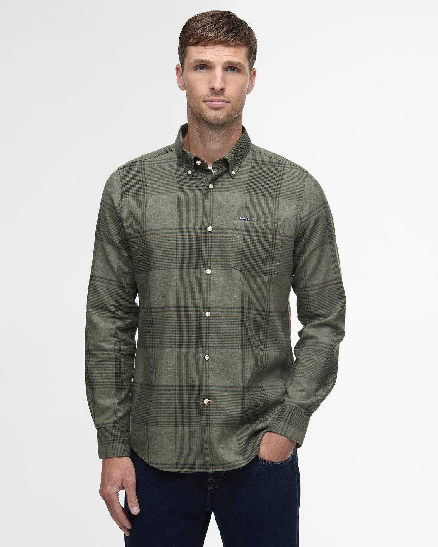 Young Ideas/Henmores - Heaney Checked Tailored Shirt - OL51 Olive - M