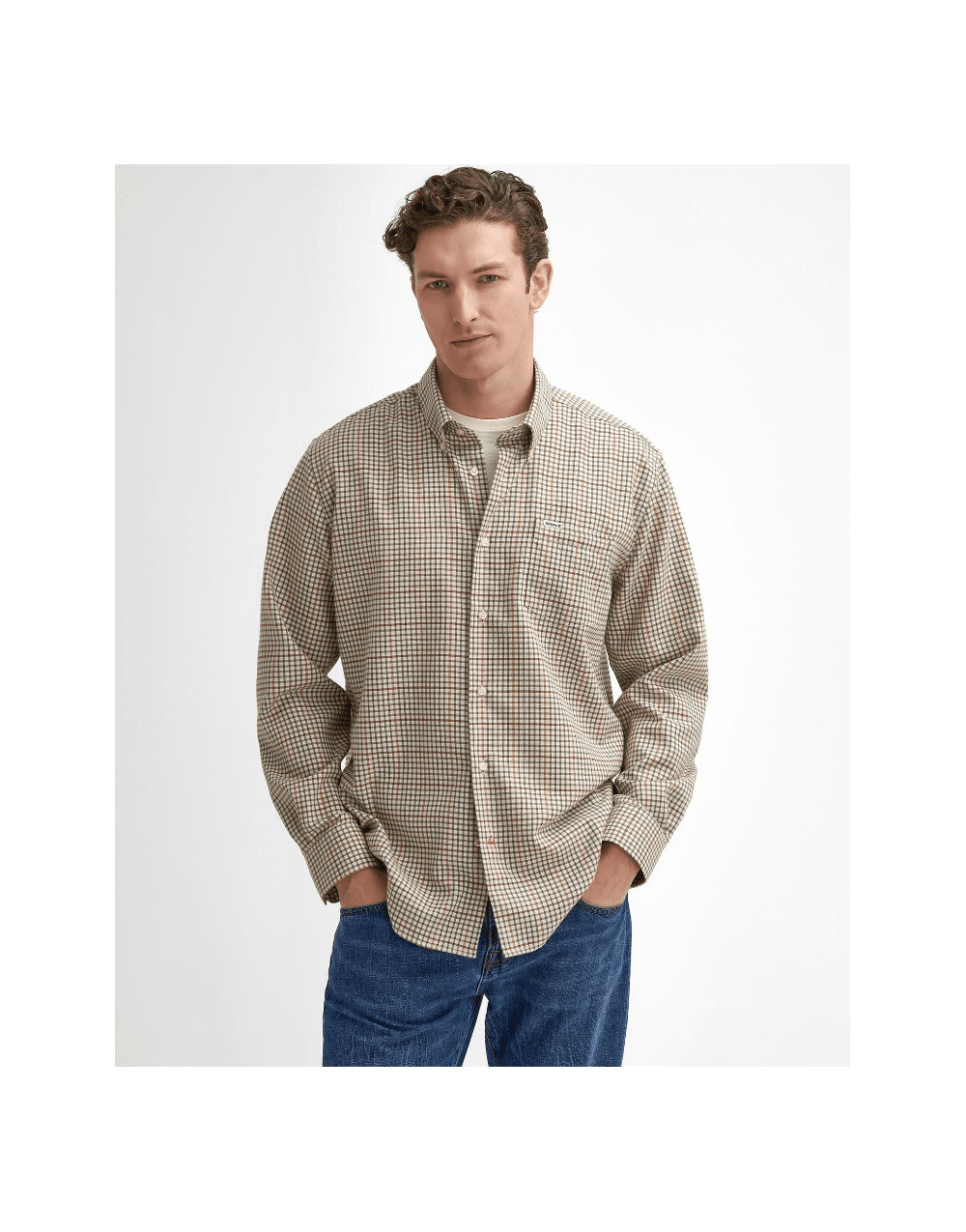 Young Ideas/Henmores - Henderson Regular Thermo Weave Checked Shirt - BE11 Ecru - M