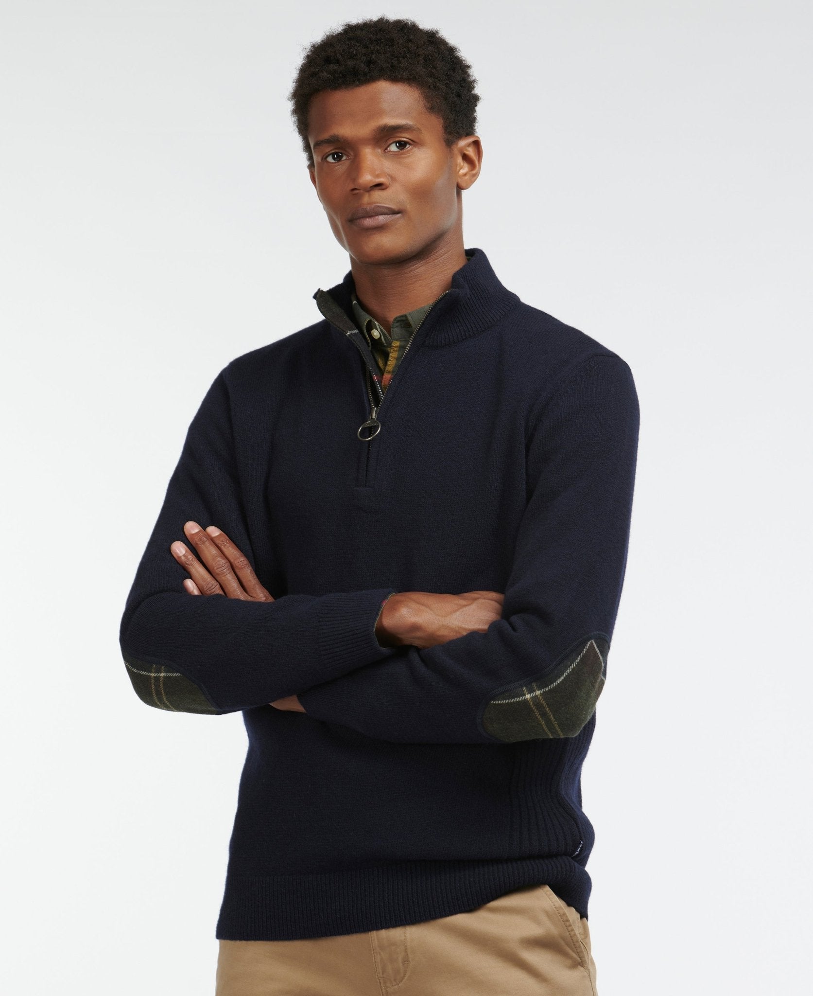 Young Ideas & Henmores -Holden Half Zip Knitted Jumper -OL91 Olive Marl -L