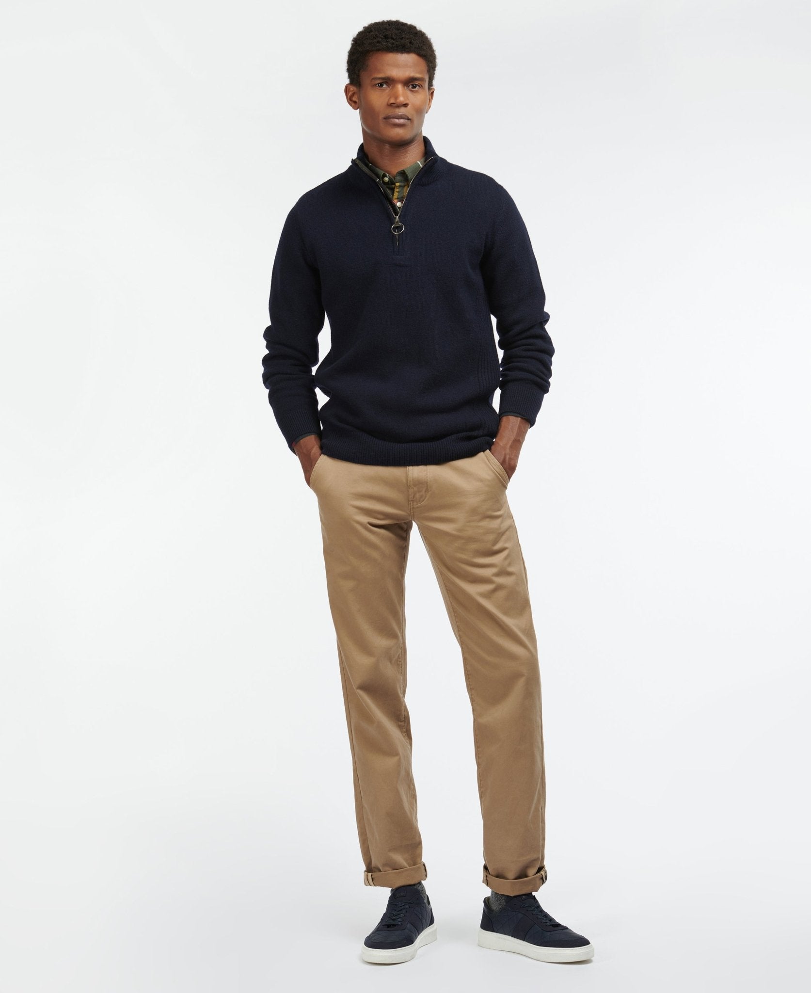 Young Ideas & Henmores -Holden Half Zip Knitted Jumper -OL91 Olive Marl -L