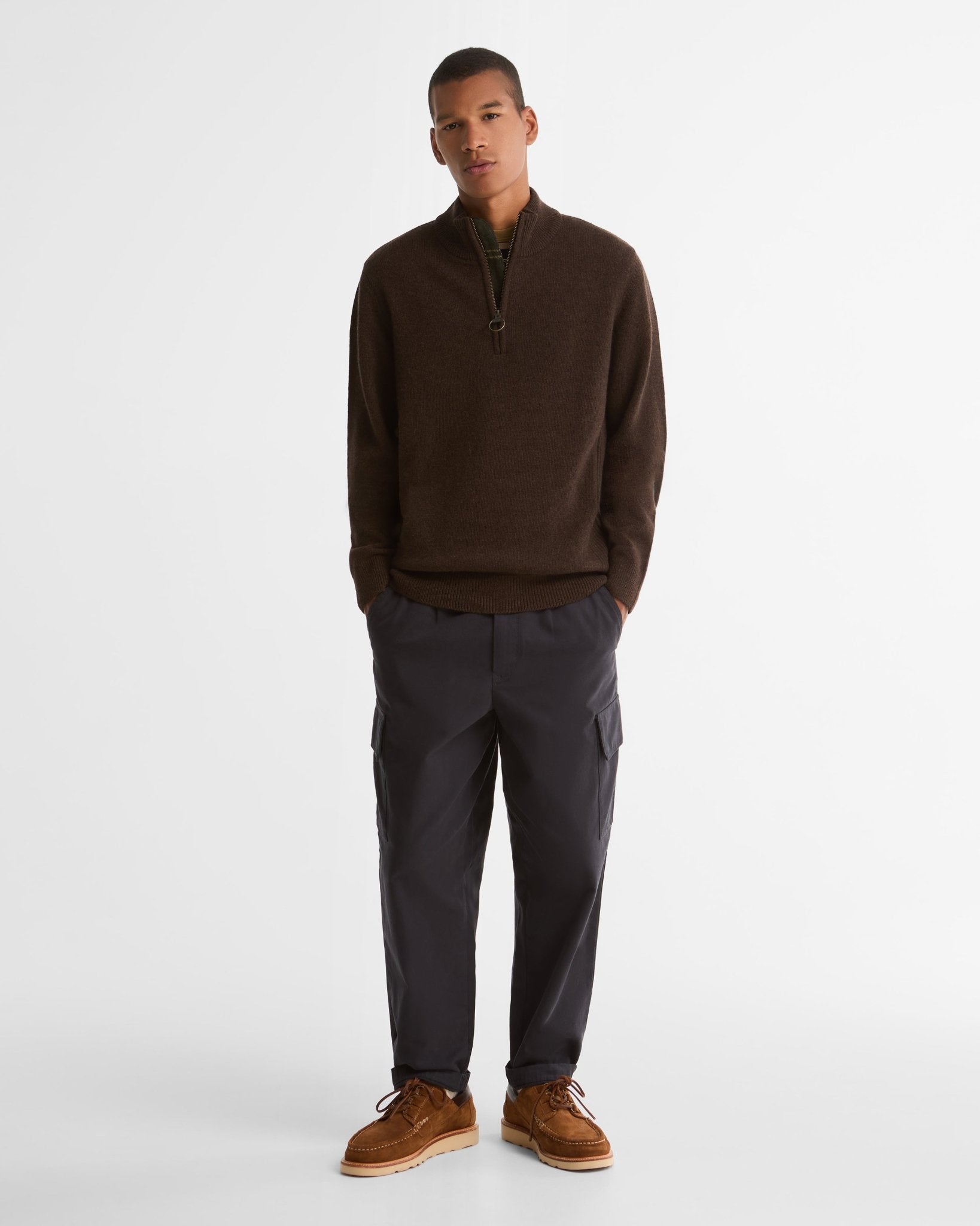 Young Ideas & Henmores -Holden Half Zip Knitted Jumper -OL91 Olive Marl -L