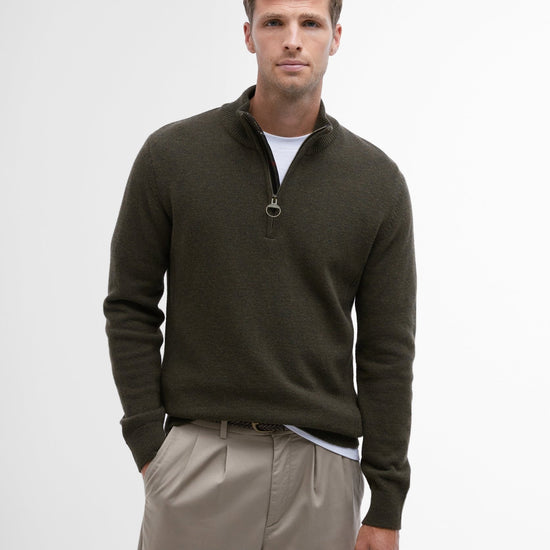 Young Ideas & Henmores -Holden Half Zip Knitted Jumper -OL91 Olive Marl -L