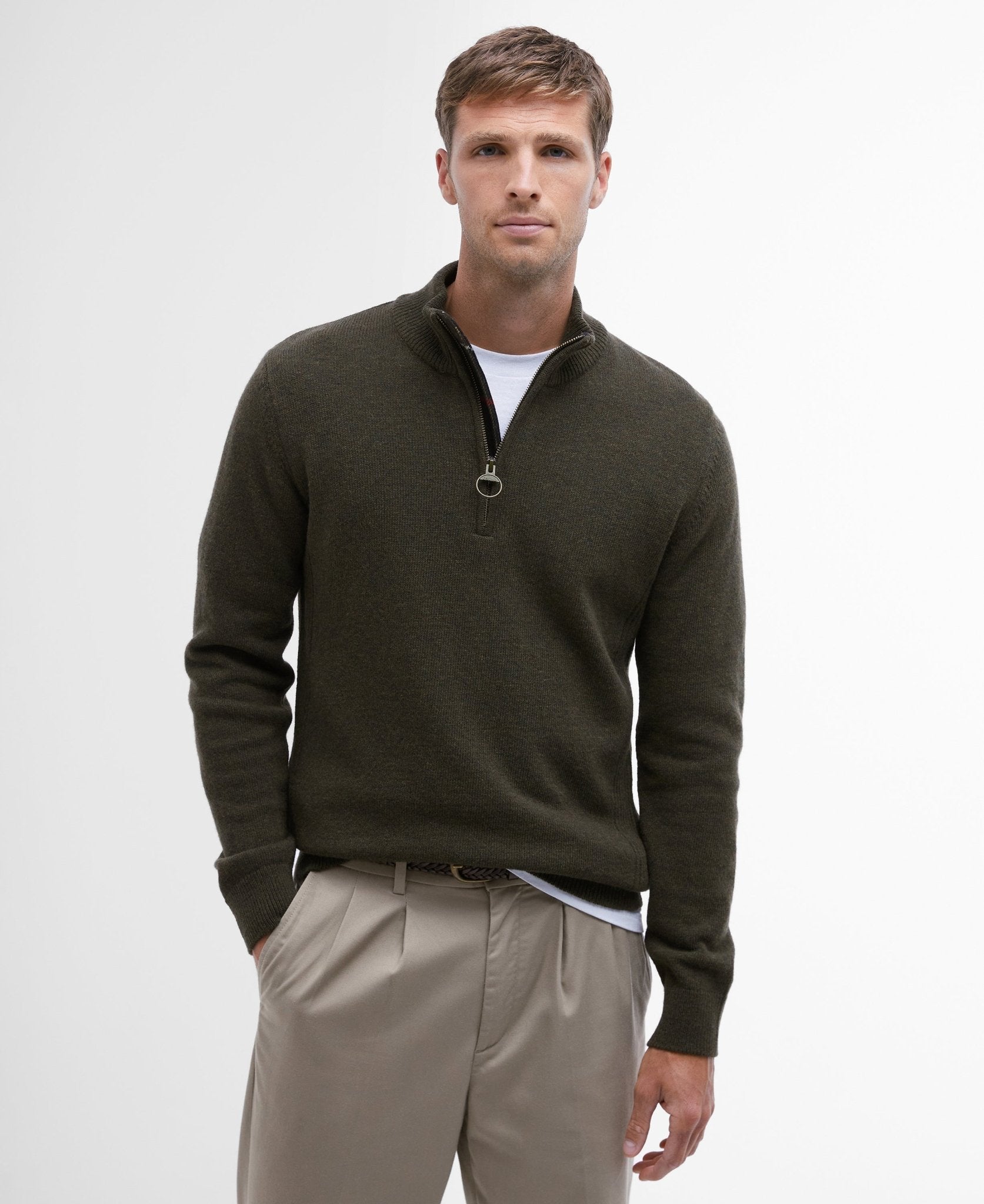 Young Ideas & Henmores -Holden Half Zip Knitted Jumper -OL91 Olive Marl -L