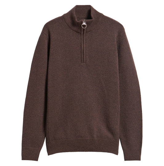 Young Ideas & Henmores -Holden Half Zip Knitted Jumper -BR17 Dark Oak -L